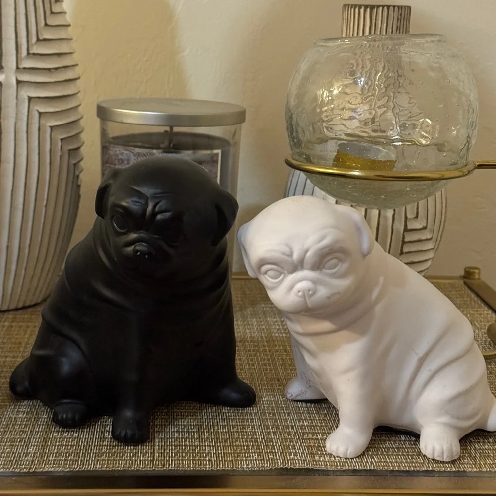 Z Gallerie PUG BOOK END SET OF 2 dogs black and white gallery